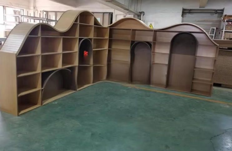 Round Sofa and Bookshelf Combination for Kindergarten Reading Room Handcrafted Woodcrafts