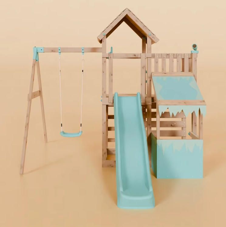 Outdoor Sports Children's Climbing Frame Slide Swing Combination with Simulated Store Wooden Toys for Ages 3-10 Years
