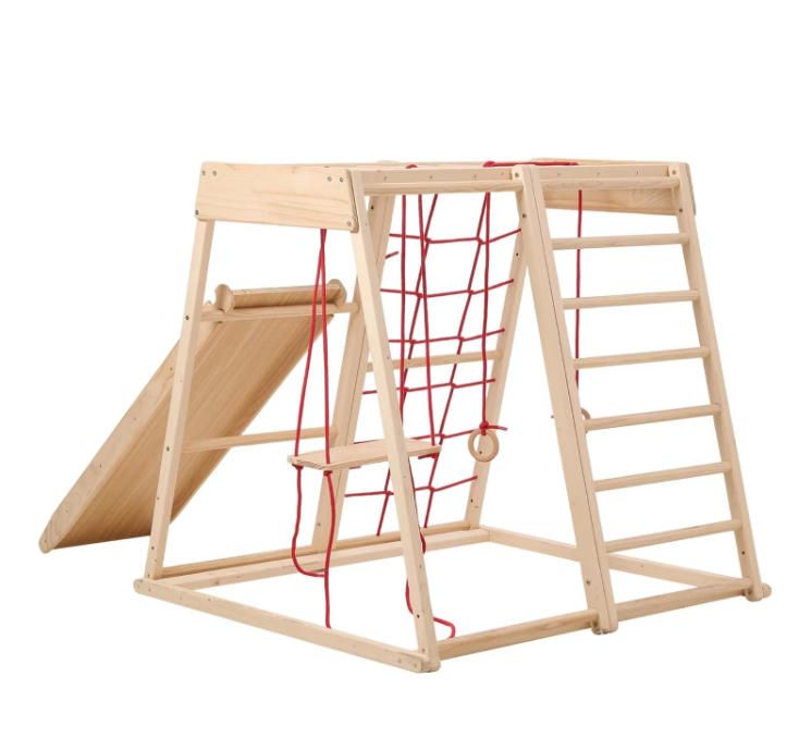 Durable Durable Wood Indoor Toys 3-in-1 Multifunctional Climbing Frame Slide Swing with Rings Climber & Play Structure