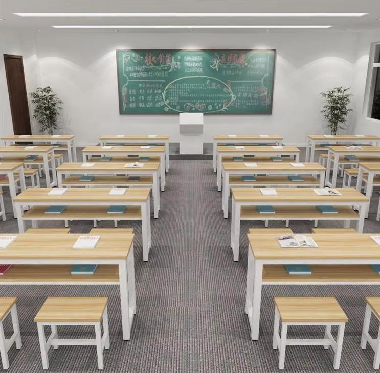 Student Training Desk with Double-Layered Drawers for Primary and Secondary Schools Kids' Furniture Set for Tutoring Classes