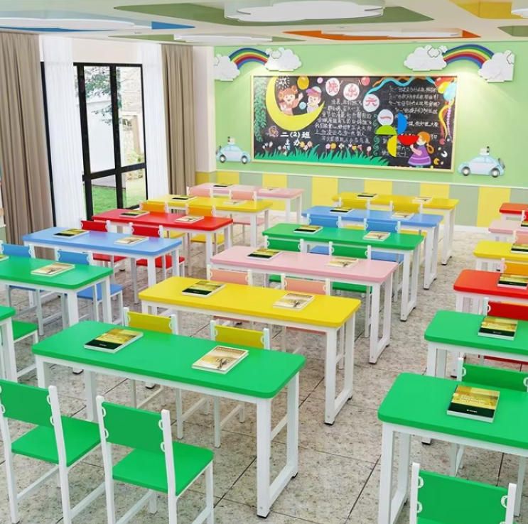 Long Combination Desk Chair for Primary Secondary School Students Single Double Person Integrated Learning Kids' Furniture Set