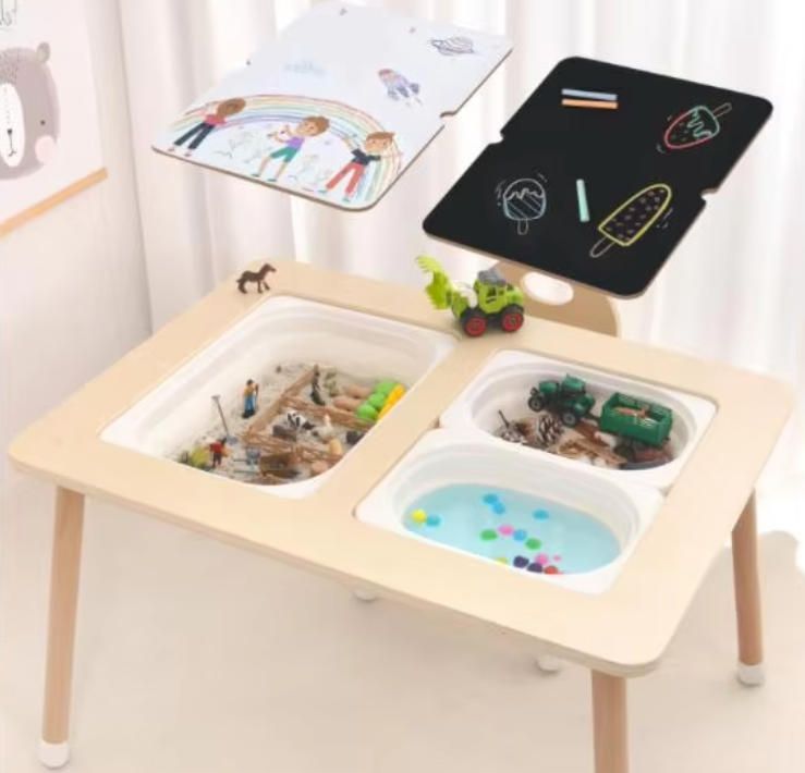 Multi-purpose DIY Kids Play Table with Storage Woodcrafts Toy Organizer for Learning and Dining