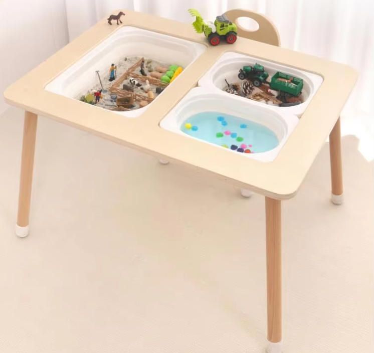 Multi-purpose DIY Kids Play Table with Storage Woodcrafts Toy Organizer for Learning and Dining