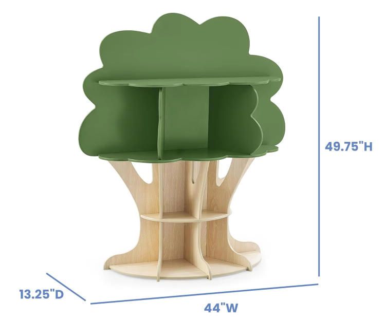 Kids Furniture Children's Wood Tree Bookcase with Multiple Shelf Sizes for Displaying Keepsakes and Providing Plenty of Room