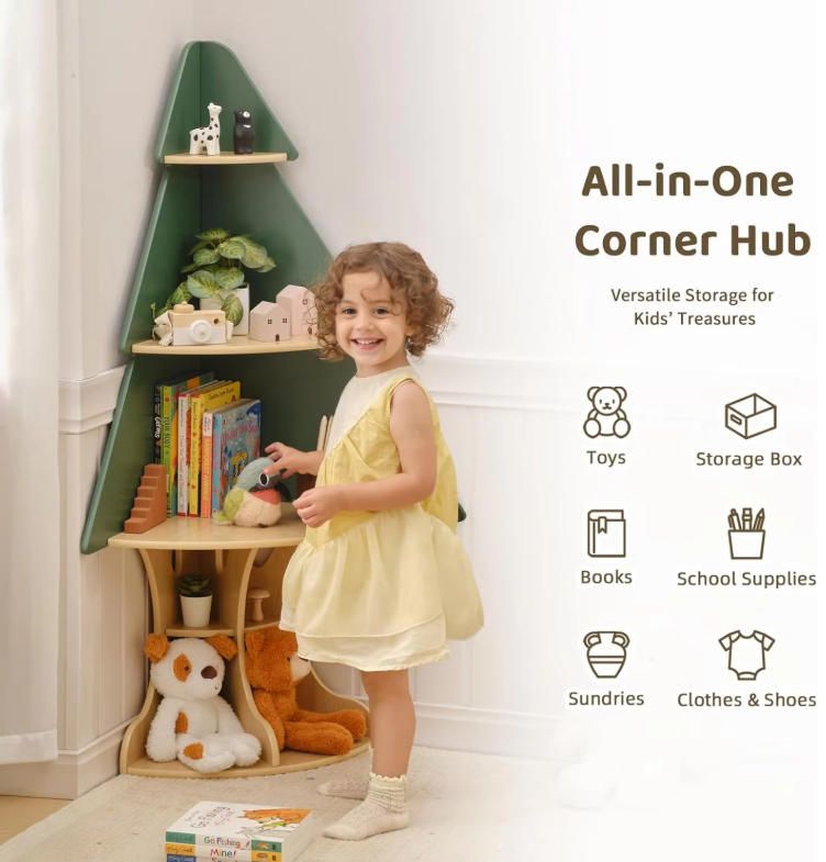Modern Montessori Bookshelf for Kids Corner Bookshelf Storage Kids' Book Tree Bookcase for Classroom Playroom Living Room