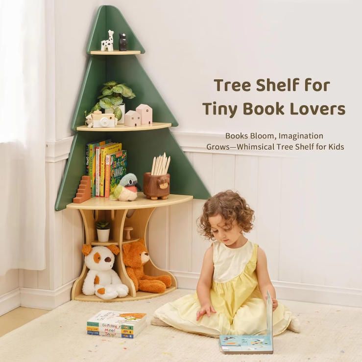 Modern Montessori Bookshelf for Kids Corner Bookshelf Storage Kids' Book Tree Bookcase for Classroom Playroom Living Room