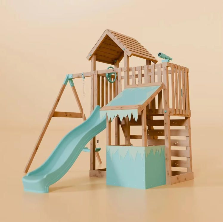Outdoor Sports Children's Climbing Frame Slide Swing Combination with Simulated Store Wooden Toys for Ages 3-10 Years