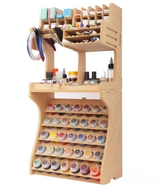 DIY Wooden Paint Rack Art Tool Organizer Desktop Storage Shelf for Office Supplies