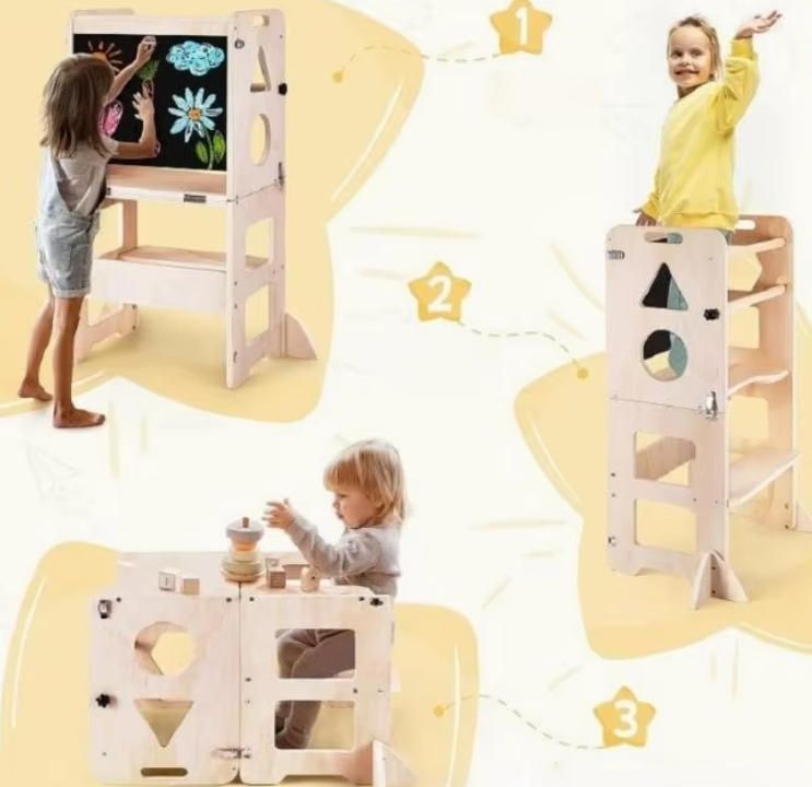 Multifunctional Foldable Wooden Learning Tower Children's Climbing Frame for Home and Drawing Children's Tower Stool