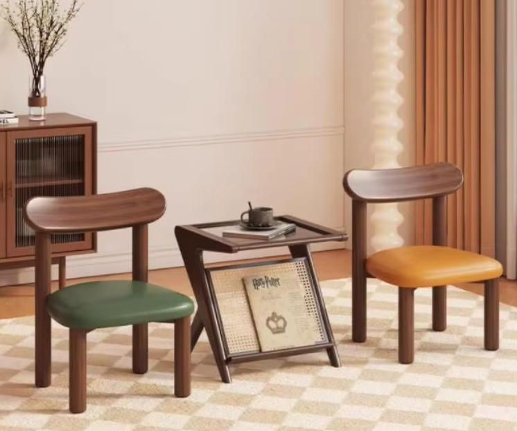 Home Solid Wood Kids Backrest Chair, Small Soft Padded Tea Table Stool