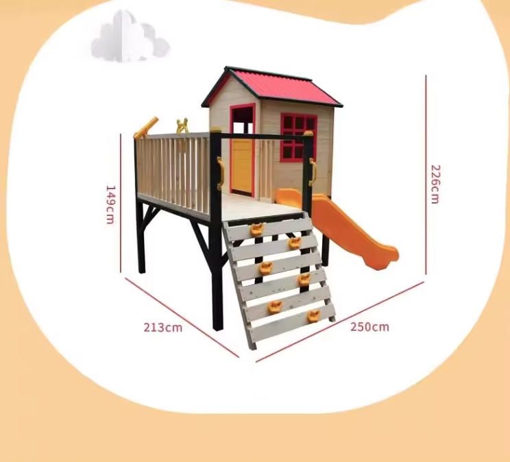 Large Outdoor Wooden Playhouse with Climbing Frame and Slide Amusement Park Equipment for Kindergarten & Children's Play