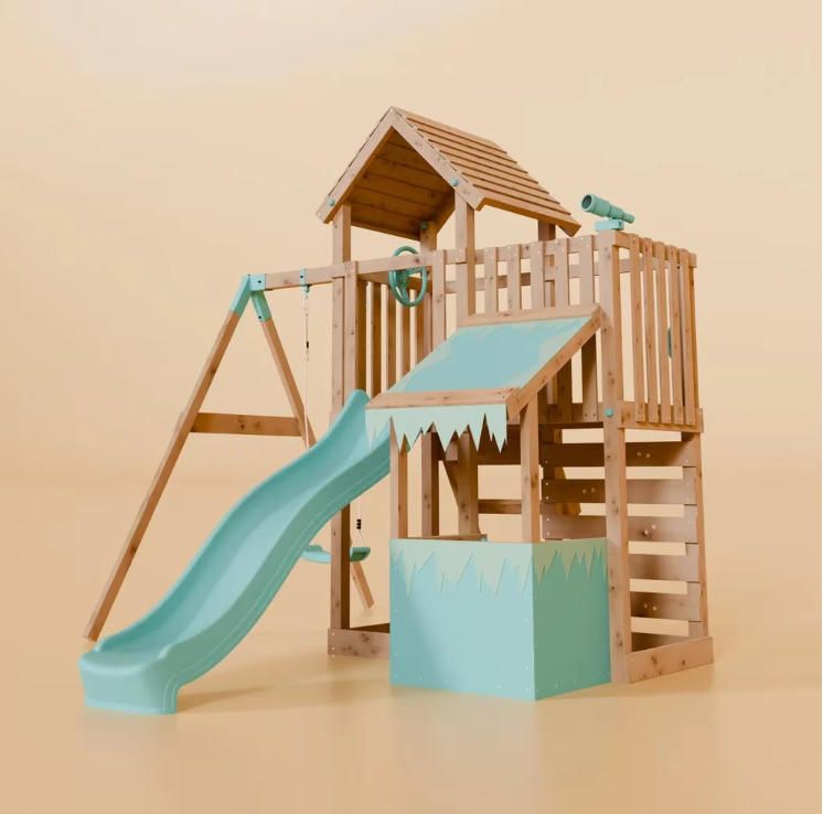 Outdoor Sports Children's Climbing Frame Slide Swing Combination with Simulated Store Wooden Toys for Ages 3-10 Years