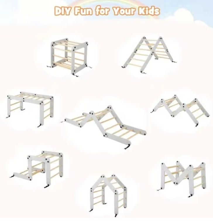 Foldable Wooden Climbing Set W/Reversible Ramp Toys for Children's Outdoor Play Climbing Frames