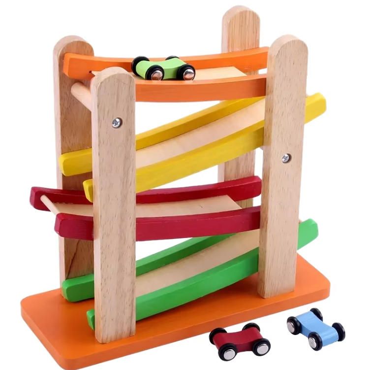 Hot Selling Four-Layer Inertial Ladder Rail Car Fast Track Glider Wooden Slide Unisex Interactive Educational Toys for 2-4 Years