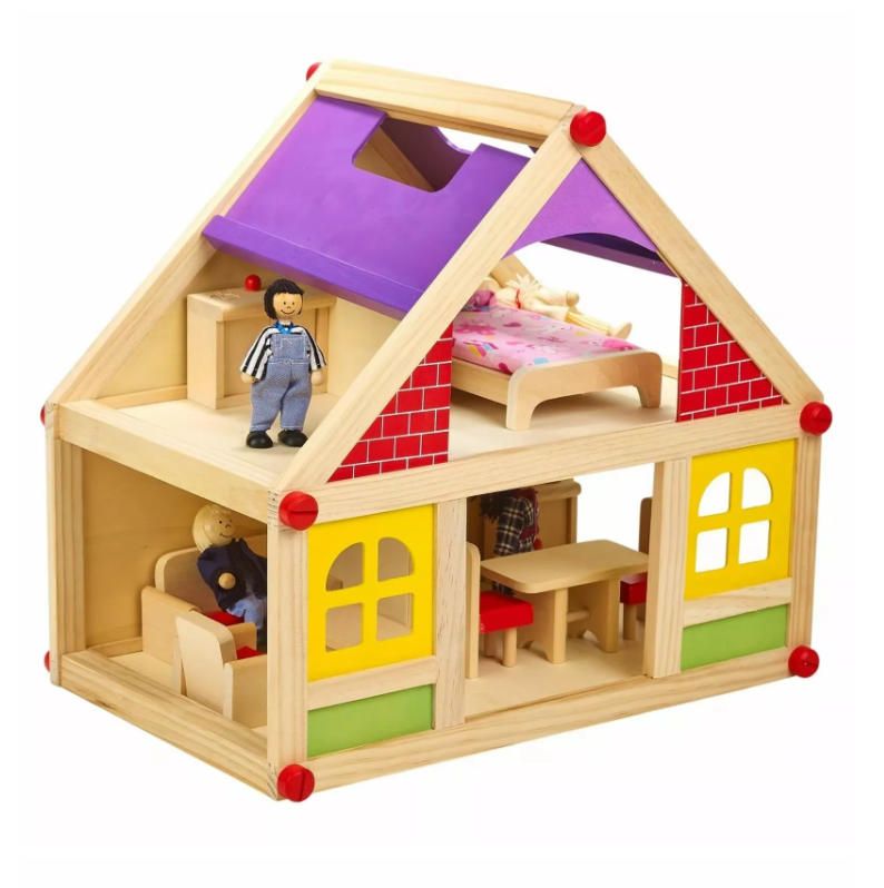 11pc Children's Wooden Doll House Furniture Figurines Educational Woodcrafts Gift for Kids