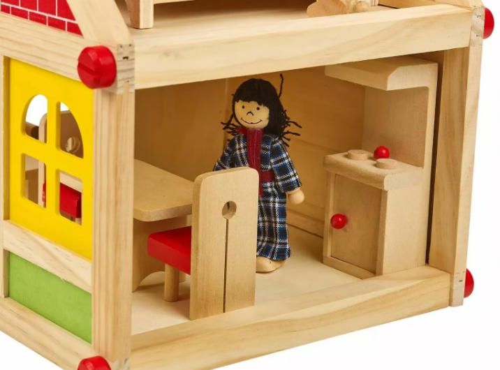 11pc Children's Wooden Doll House Furniture Figurines Educational Woodcrafts Gift for Kids