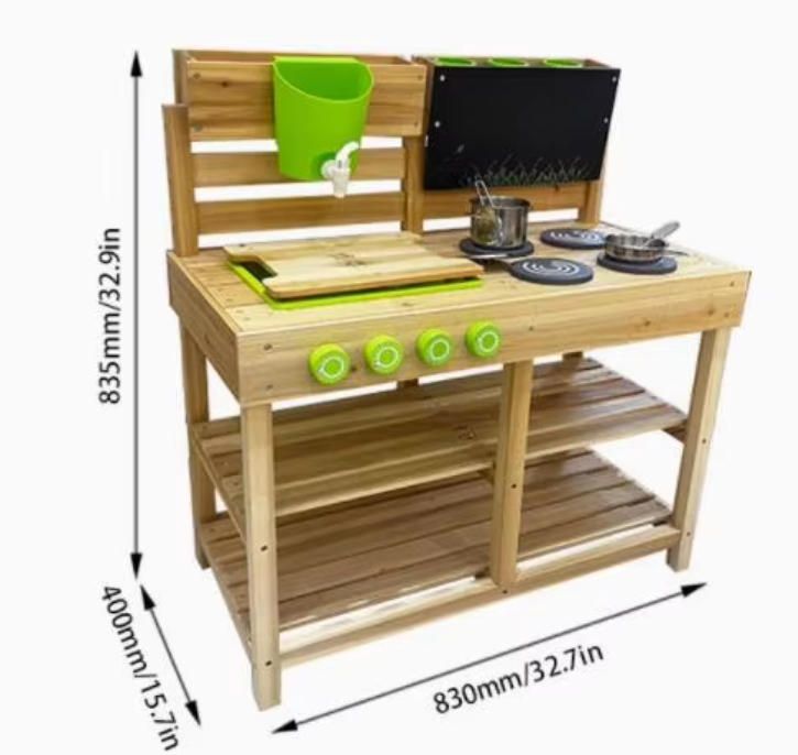 Outdoor Wooden Tool Stand for Kids - Realistic Pretend Play Mud Kitchen