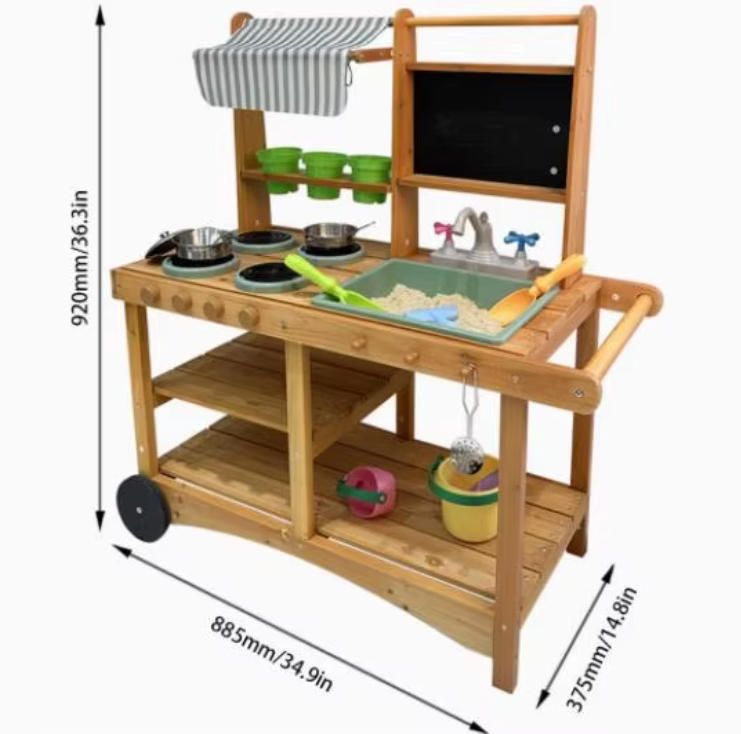 Outdoor Wooden Tool Stand for Kids - Realistic Pretend Play Mud Kitchen