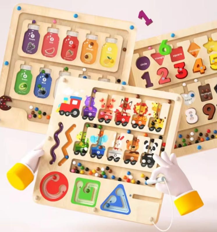 Magnetic Wood Ball Maze Challenge Preschoolers Early Education Puzzle Toy Children Aged 2-3 Focus Pen Control Training Age 6+