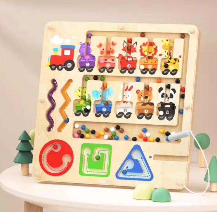 Magnetic Wood Ball Maze Challenge Preschoolers Early Education Puzzle Toy Children Aged 2-3 Focus Pen Control Training Age 6+