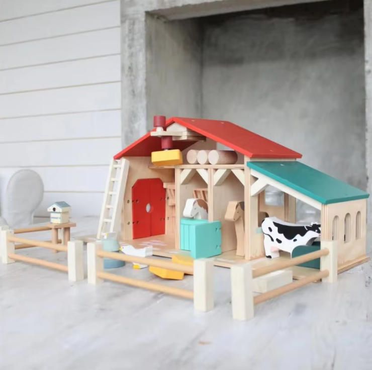 Kids Wooden Farm Toy Play Set Woodcrafts for Children
