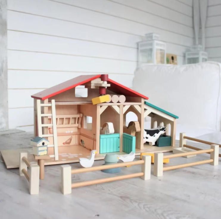 Kids Wooden Farm Toy Play Set Woodcrafts for Children