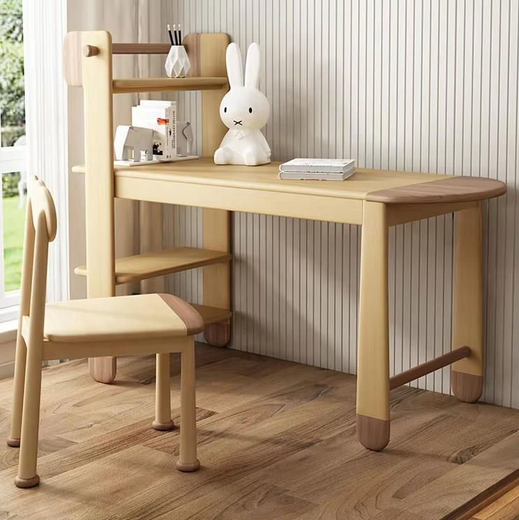 Children's Beech Wood Bookshelf Table and Chair Set for Learning in Bedroom or School Black Walnut Combined Table