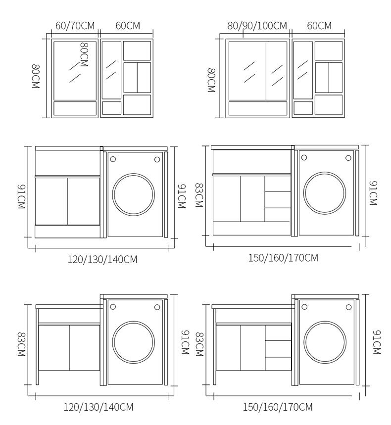 Space saving waterproof bathroom vanity with washing machine cabinet