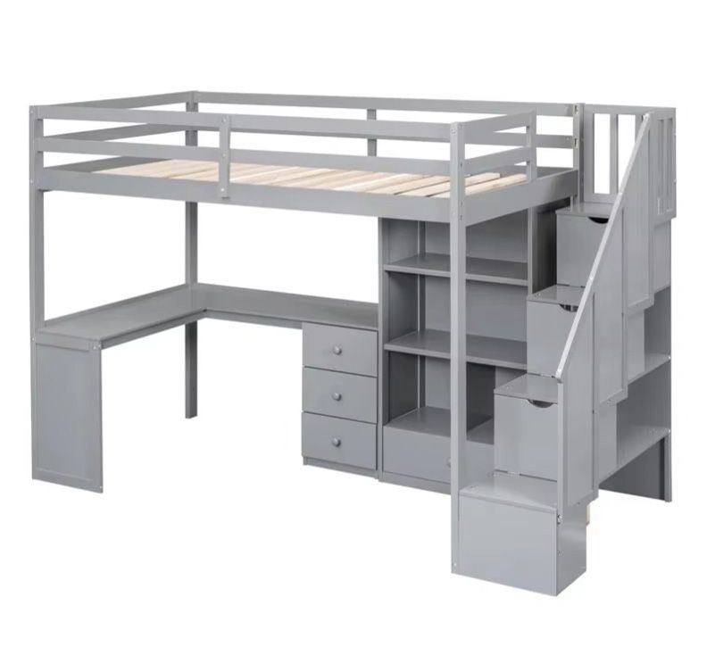 Hot Sale Kids Twin Loft Bed with Drawers Space Saving Wooden Kid Beds School wooden loft bed with desk