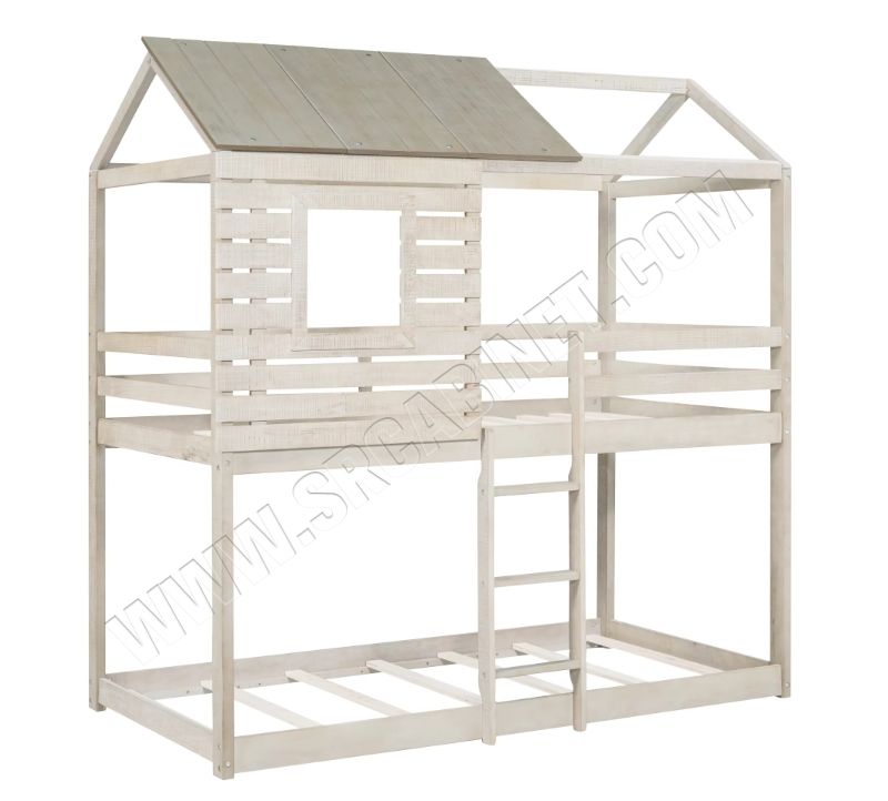 Good Quality Solid Wood Queen Size Children Kids Bunk Bed With Roof And Built-In Ladder Suitable For Children And Teenagers