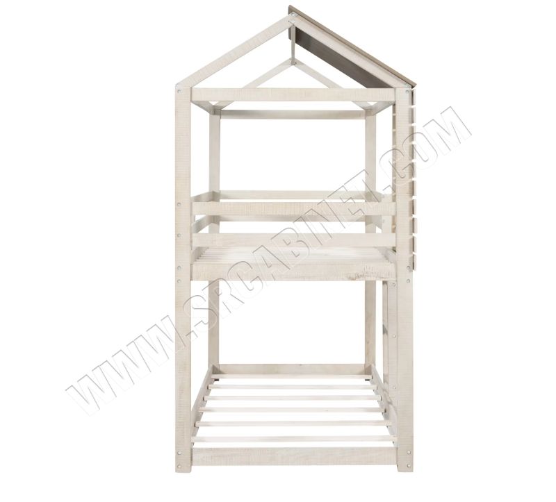 Good Quality Solid Wood Queen Size Children Kids Bunk Bed With Roof And Built-In Ladder Suitable For Children And Teenagers