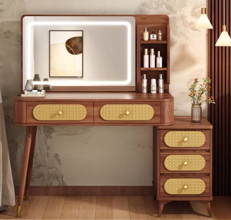 2024 Modern Simple Bedroom Dressing Table Middle Ancient Style Light Luxury Solid Wood Color Desk Integrated Makeup Vanities