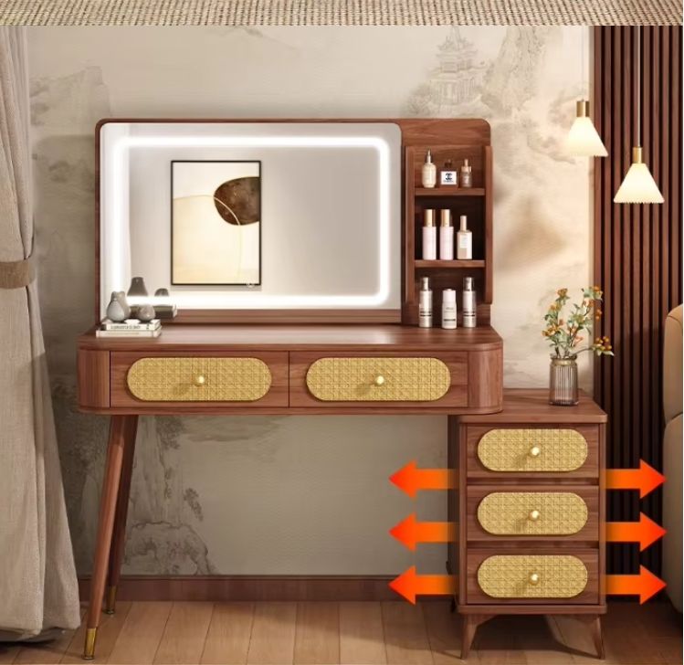 2024 Modern Simple Bedroom Dressing Table Middle Ancient Style Light Luxury Solid Wood Color Desk Integrated Makeup Vanities