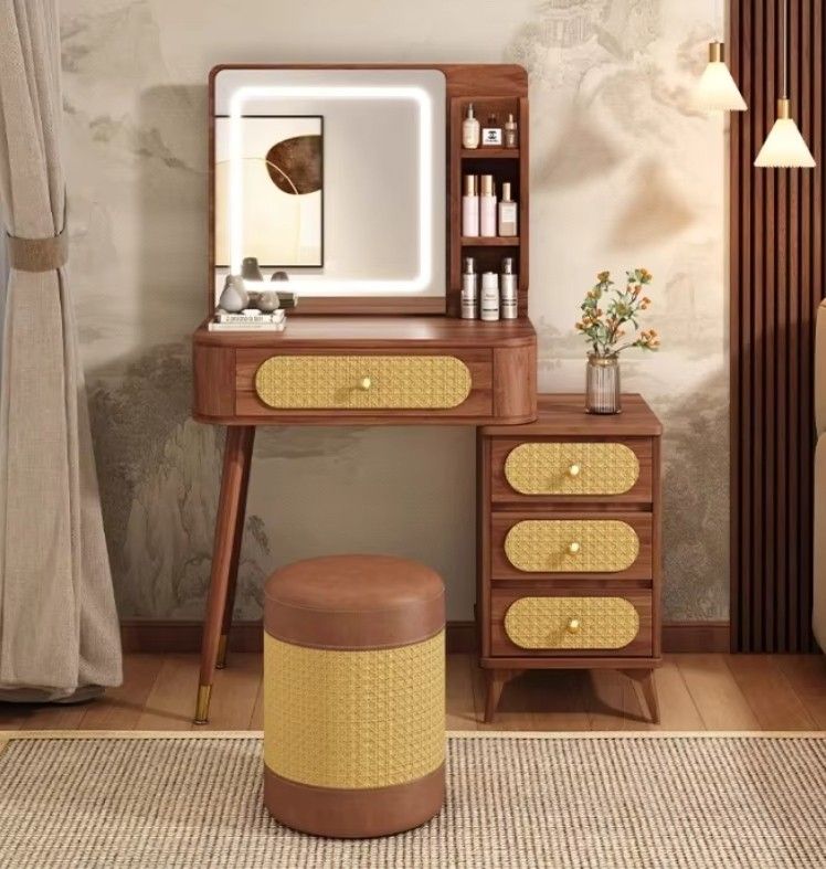 2024 Modern Simple Bedroom Dressing Table Middle Ancient Style Light Luxury Solid Wood Color Desk Integrated Makeup Vanities