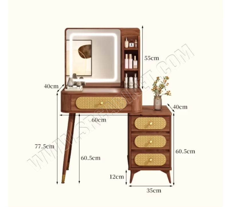 2024 Modern Simple Bedroom Dressing Table Middle Ancient Style Light Luxury Solid Wood Color Desk Integrated Makeup Vanities
