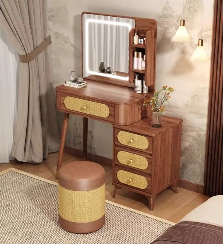 2024 Modern Simple Bedroom Dressing Table Middle Ancient Style Light Luxury Solid Wood Color Desk Integrated Makeup Vanities