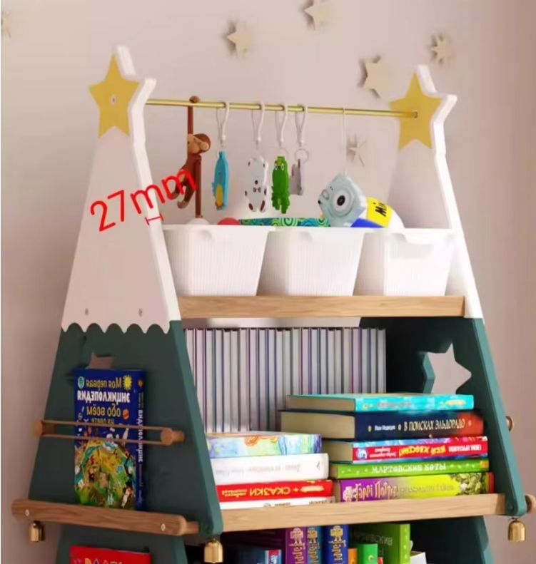 Creative Children's Bookshelf Storage Rack Christmas Tree Mobile Bookcase Wheels Floor Standing Multi-Layer Solid Wood Picture