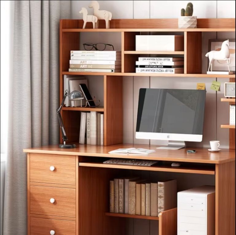 Factory Provided Desk Home Small Computer Table Wood Desktop Bookshelf Integrated Office Wooden Table with Bookcase for Student