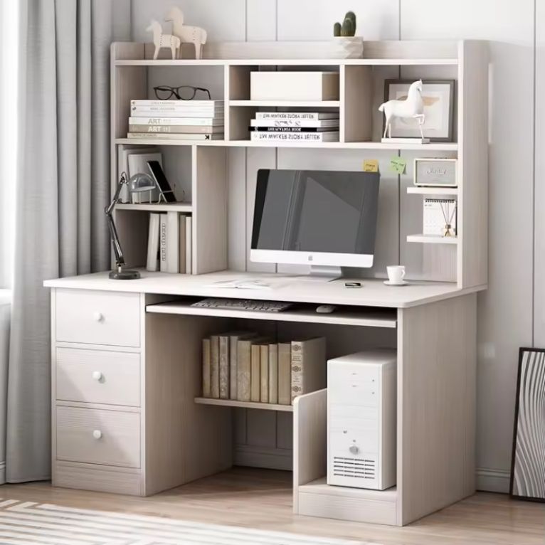 Factory Provided Desk Home Small Computer Table Wood Desktop Bookshelf Integrated Office Wooden Table with Bookcase for Student