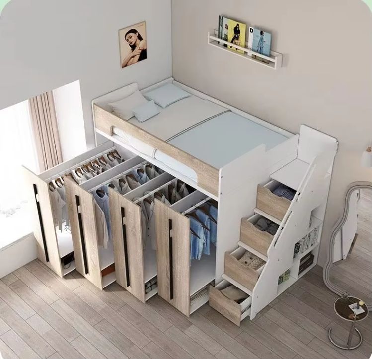 New Design Wood Space Saving Multi Function Kids' Loft Bed Kids Bedroom Furniture Set With Storage