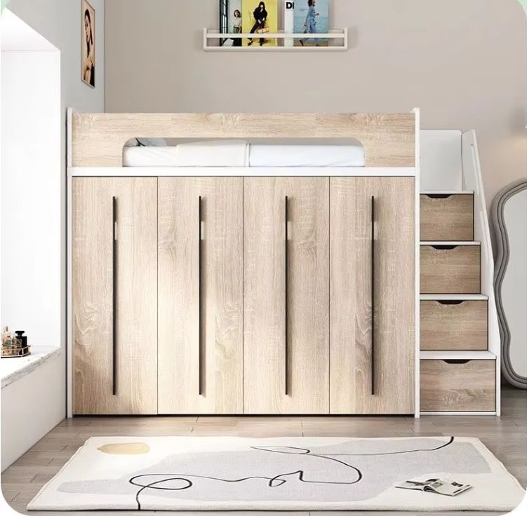 New Design Wood Space Saving Multi Function Kids' Loft Bed Kids Bedroom Furniture Set With Storage