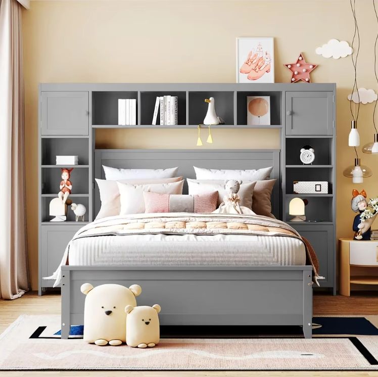 All-in-One Wooden Storage Platform Bed Frame with 4 Drawers