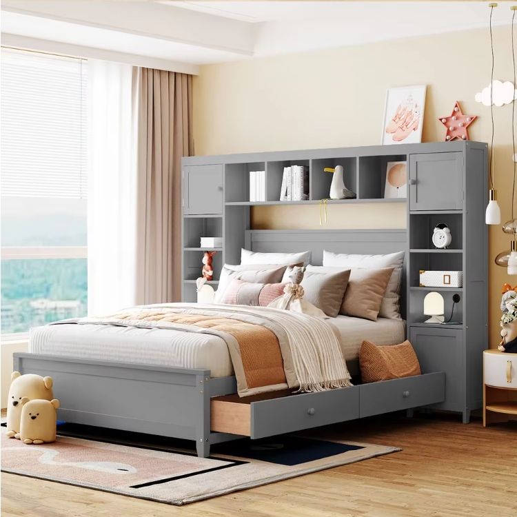 All-in-One Wooden Storage Platform Bed Frame with 4 Drawers