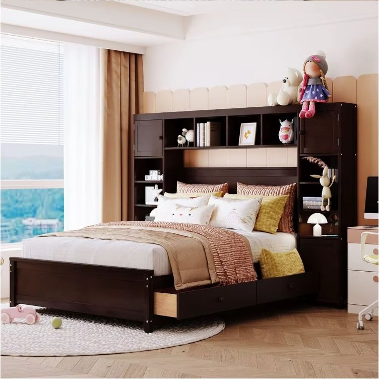 All-in-One Wooden Storage Platform Bed Frame with 4 Drawers