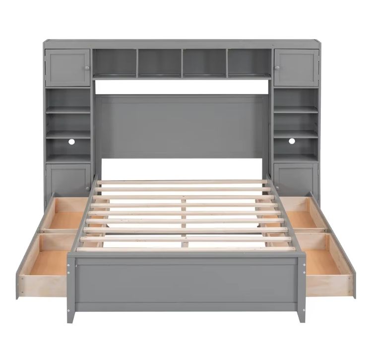 All-in-One Wooden Storage Platform Bed Frame with 4 Drawers