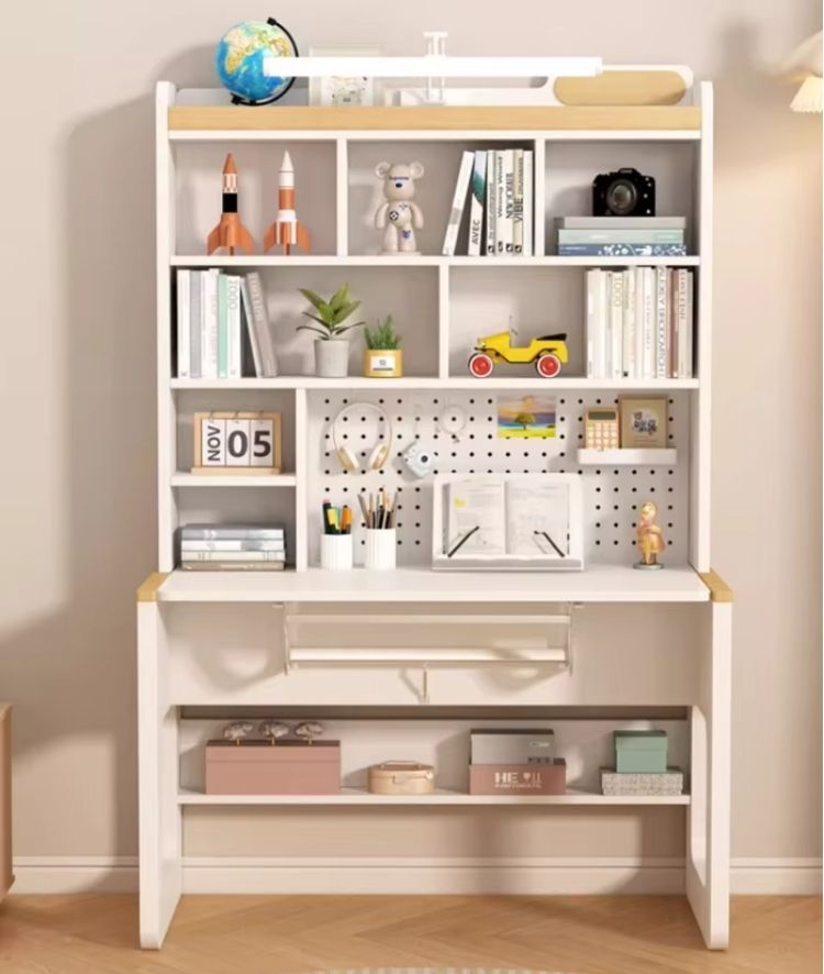 Modern Simple Metal Desk with Integrated Bookshelf Home Study Computer Desktop for Student Bedroom Office