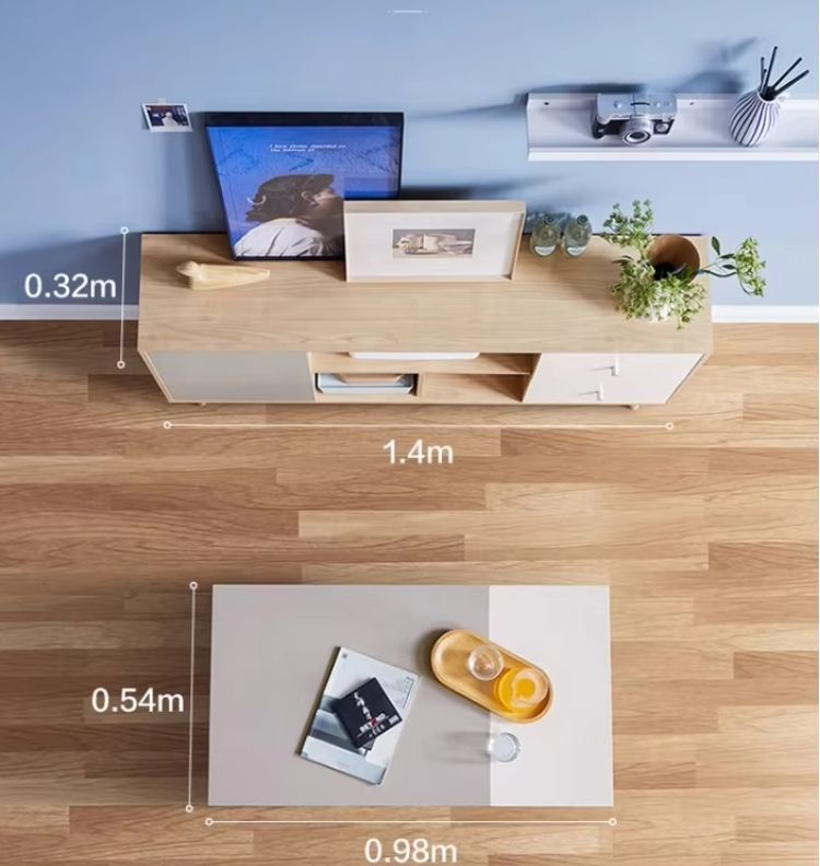 Modern Nordic Minimalist Living Room Storage TV Cabinet and Coffee Table Combination Small Home Use Floor Unit with Tea Table