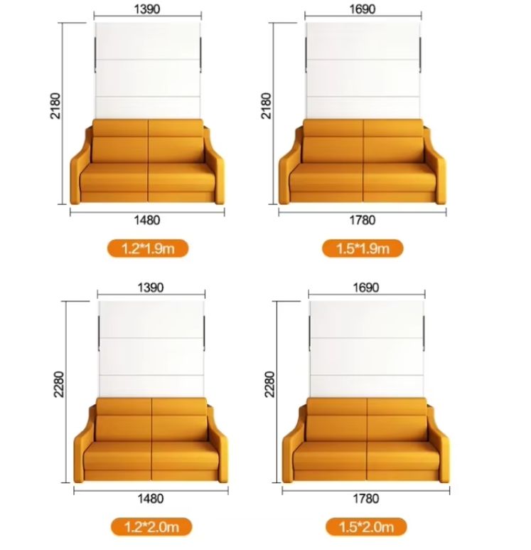 Stock available in US Multifunction modern design Wall Bed Mechanism Space Saving Stable Folding Storage Murphy Bed with Sofa