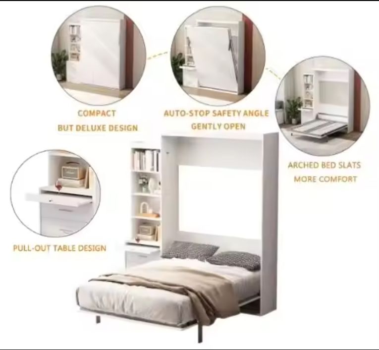 Multifunctional Modern Murphy Bed with Pull-Out Table Simple Design Home Furniture Wood Panel Use