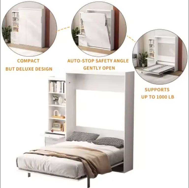 Multifunctional Modern Murphy Bed with Pull-Out Table Simple Design Home Furniture Wood Panel Use